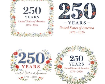 Diseño floral de EE. UU. 250 años PNG, diseño de camiseta del Día de la Independencia, descarga digital para celebrar el 250 aniversario