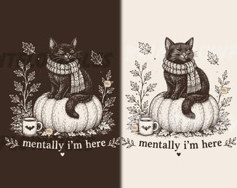 Cat Pumpkin PNG SVG, Witchy Fall Design,  Shirt Print File