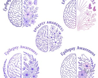 Epilepsy Awareness Png Bundle, Epilepsy Warrior Peace Love Png, Purple Ribbon Epilepsy Png