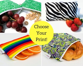 Sandwich and Snack Bags Zippered and Insulated - Choose your own Style and Size! - Name Personalization Available (Up to 8 Letters)