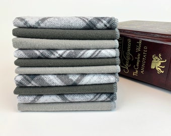 Men's Handkerchief Set - Modern Gray Plaid - Brushed Flannel Reusable Tissues -Plush Thread Edges - Eco-Friendly  Zero Waste Gift!