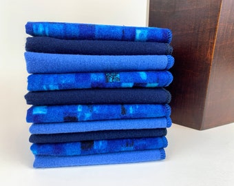 Men's Handkerchief Set - Bold Modern Blues - Brushed Flannel Reusable Tissues -Plush Thread Edges - Eco-Friendly  Zero Waste Gift!