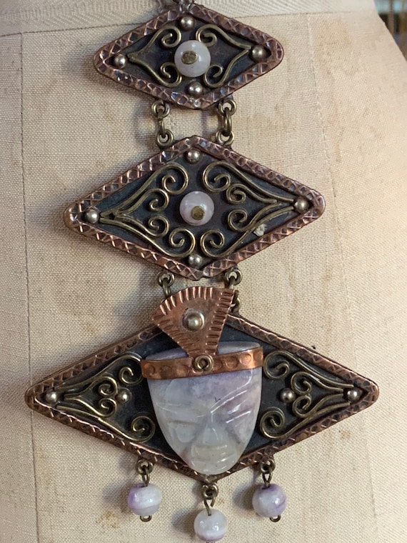 Vintage Handmade Copper Agate statement Necklace