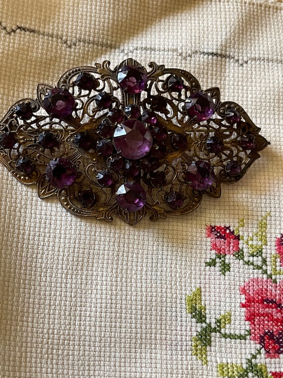 antique purple glass brooch