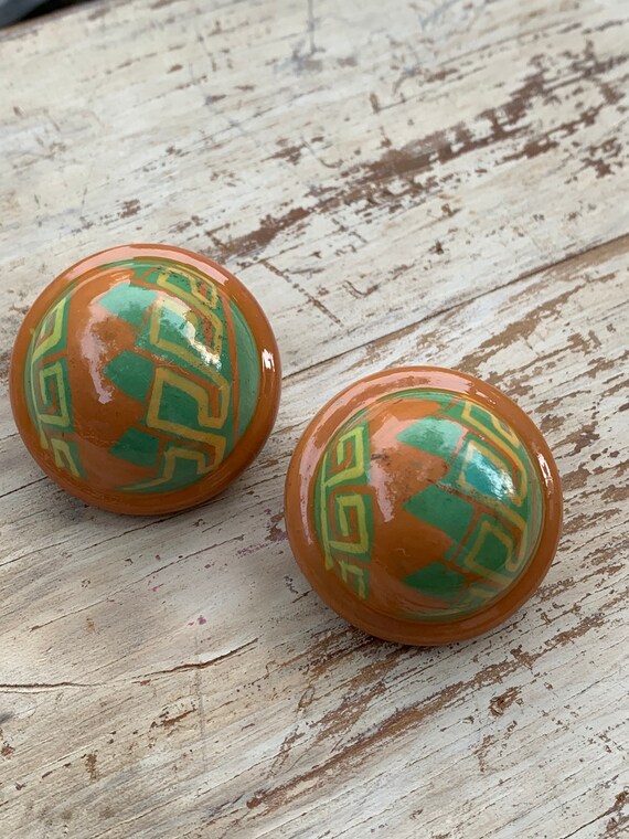 Vintage painted wood 1940s earrings