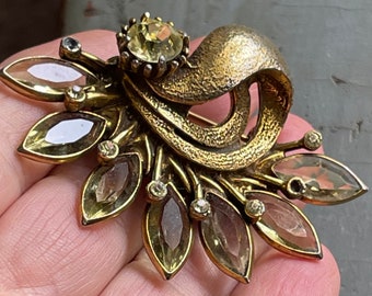 Vintage mid century open back crystal brooch