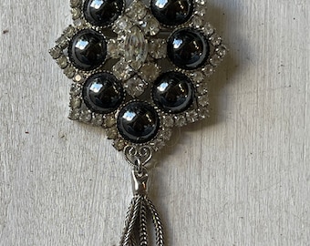 vintage rhinestone tassel brooch