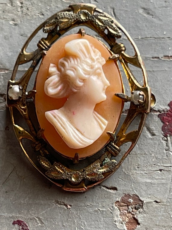 Antique Victorian shell cameo brooch - image 1