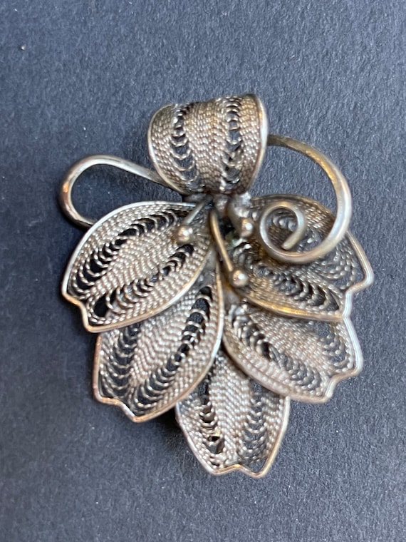Antique Sterling filagree brooch - image 1