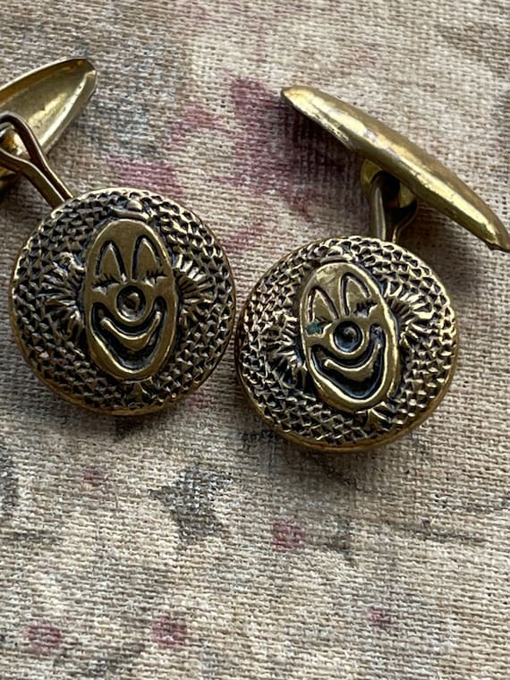 Vintage gold metal  clown cuff links