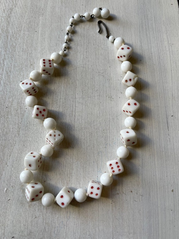 vintage milk glass dice bead necklace