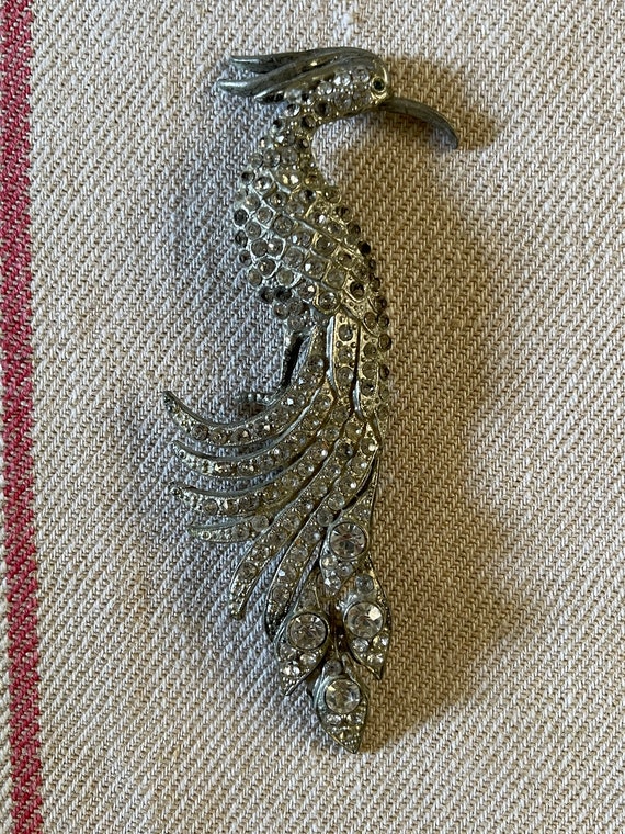 Huge art deco bird diamanté brooch