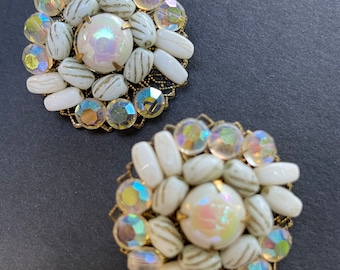 Vintage mid century crystal bead clip earrings