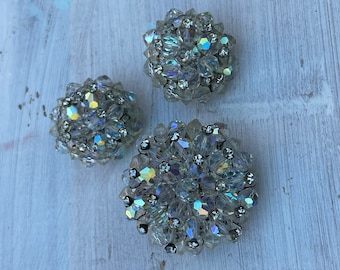 Vintage Kristall Perlen Ohrclips und Brosche im Set