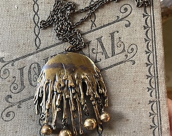 vintage modernist bronze Pentti Sarpaneva pendant necklace Turin Hopea Finnish Scandinavian jewelry