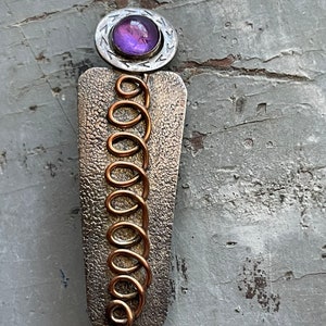 Handmade Sterling amethyst art brooch pendant