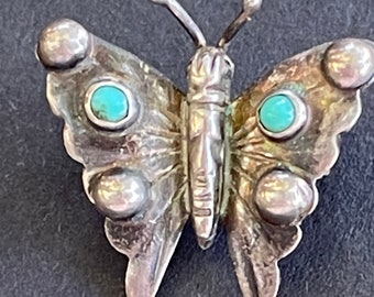 Vintage Sterling turquoise butterfly pin