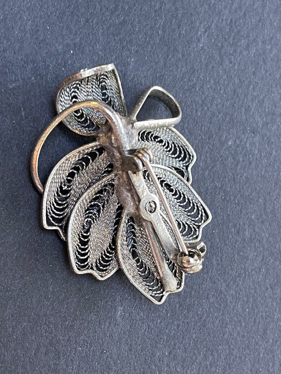 Antique Sterling filagree brooch - image 2