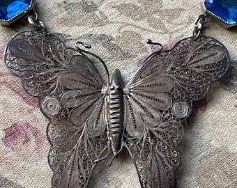 Antique one of a kind Assemblage Butterfly Necklace