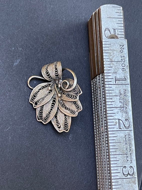 Antique Sterling filagree brooch - image 3