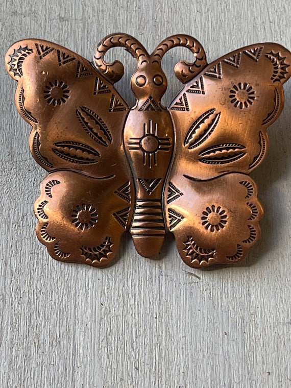 vintage copper Native American butterfly brooch