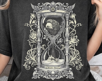 Memento Mori Amor Fati Goth Shirt Baroque Style Hourglass Skull Stoic Philosophy Graphic Tee