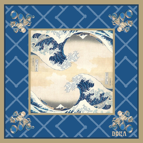 Wave Mahjong Table Mat, Japanese Art Decor