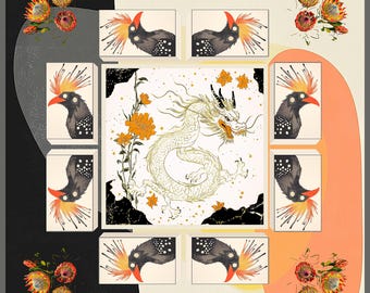 Mahjong Table Mat, 1 Bam Print Mahjong Tile Mat (33"x33")