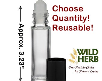 Clear Glass Roller Bottle, Black Cap - 10ml Essential Oil, Perfume