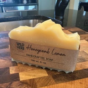 Lemon Essential Oil Natural Artisan Soap Bar Handmade from Scratch by Cold Process Organic Ingredients Mango Butter Olive Rice Bran Oils
