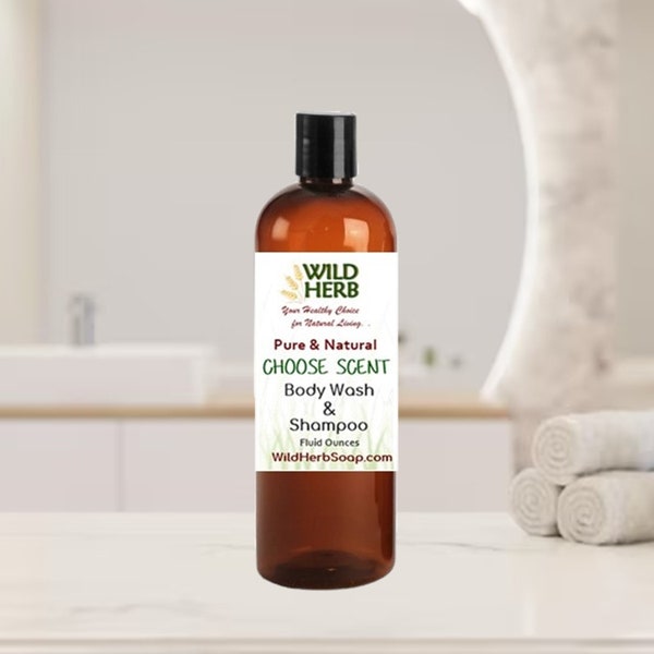 NATURAL ORGANIC LIQUID Body Soap Shampoo | All ages & Skin Types Babies to Elders | Non-drying Enhanced Formula | Luxurious Lather Wild Herb