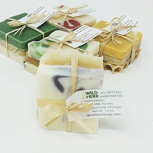 Organic Soap Set: Travel Size Creamy, Rich Lather Unique Gift or Stocking Stuffer Party Favor, Aromatherapy Bath Decoration, Tester image 1