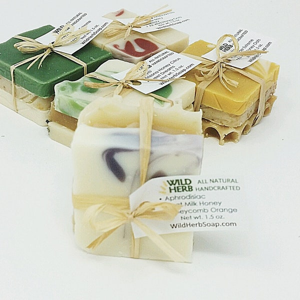 Organic Soap Set: Travel Size | Creamy, Rich Lather | Unique Gift or Stocking Stuffer | Party Favor, Aromatherapy Bath Decoration, Tester