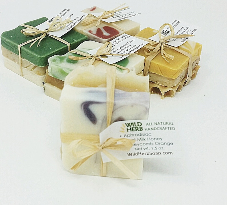 Organic Soap Set: Travel Size Creamy, Rich Lather Unique Gift or Stocking Stuffer Party Favor, Aromatherapy Bath Decoration, Tester image 1