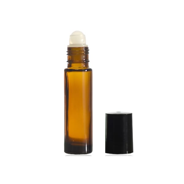 Roller Top Roll On Bottles | 10ml, .33 oz, Amber Glass for Essential Oils, Perfume | Heavy Glass Bottles | Bulk Quantity, Wholesale Prices