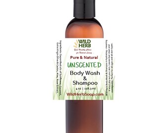 NATURAL ORGANIC LIQUID Body Soap Shampoo | All ages & Skin Types Babies to Elders | Non-drying Enhanced Formula | Luxurious Lather Wild Herb