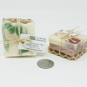 Organic Soap Set: Travel Size Creamy, Rich Lather Unique Gift or Stocking Stuffer Party Favor, Aromatherapy Bath Decoration, Tester image 3