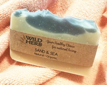 Sand and Sea Natural Organic Soap Bar by Wild Herb Soap Co | Creamy Coastal Florida Soap Style Bar | Naturally Exfoliating Pumice Powder