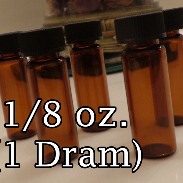 Amber Glass Bottles (DRAM Vials - 1/8 oz. EACH) with Foam Lined Cap|Storage of liquid essential oils, carrier oils, fragrance perfume oils