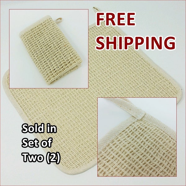 2 SISAL WASH CLOTHS | Natural Agave Fiber for Exfoliating | Huge 10" X 10" Reusable | Machine Washable