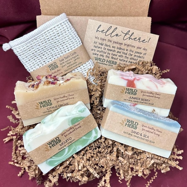 Organic Soap Bar Gift Set | Wild Herb All Natural Soap with Sisal Cloth
