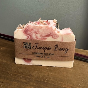 Juniper Berry Best Seller Aromatic Artisan Natural Cold Process Family Soap Bar Pure Essential Oils of Lavender and Rosemary Flower Petals