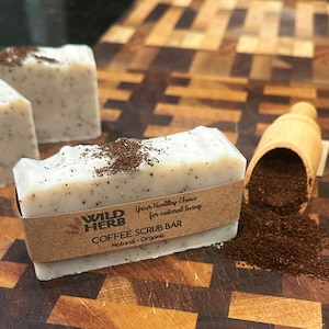COFFEE SCRUB BAR | Natural Organic co2 Extract, Mango Butter | Artisan Soap From Scratch Cold Process | We Ship to Military Bases Worldwide