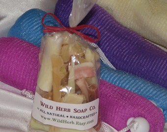 SET OF 2: Sack of Soap Pieces by Wild Herb Soap Co. | Use with Loofa Sack | Assorted scents & types | Use in making laundry soap!