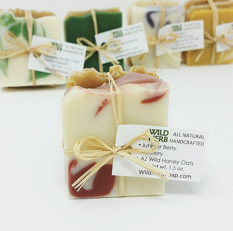 Organic Soap Set: Travel Size Creamy, Rich Lather Unique Gift or Stocking Stuffer Party Favor, Aromatherapy Bath Decoration, Tester image 4