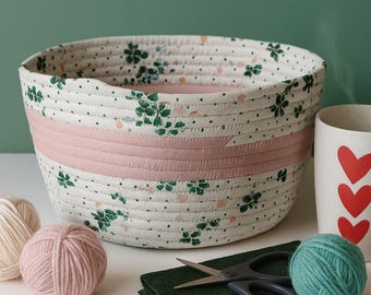 Floral Fabric Baskets- Quilted Cotton Bowl - Handmade Storage Bin