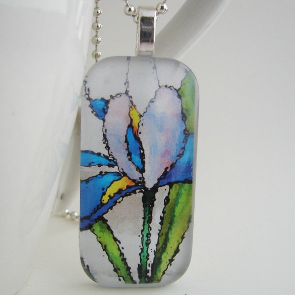 Vitral vidrio Iris azulejo colgante con el collar gratis