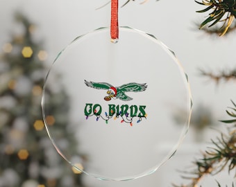 Kerstdecoratie van kristalglas met het thema Go Birds Eagles, kerstboomversiering, cadeau voor voetbalfans, uithangbord voor het Philly sportteam, handgemaakt