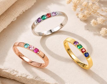 Personalized Birthstone Ring, Custom Engraved Family Ring, Multi Birthstone Ring, Mother’s Ring Gift, Personalized Gift for Mom