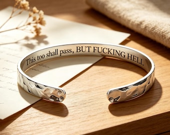 Personalized Hammered Cuff Bracelet, Custom Hidden Message Jewelry, Sarcastic Quote Bracelet, Engraved Gift for Her/Him